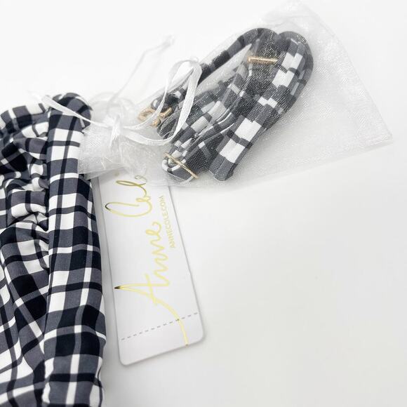 Anne Cole Bandeau Shirred Keyhole One Piece Swimsuit Black White Gingham 16 NEW - Picture 5 of 8